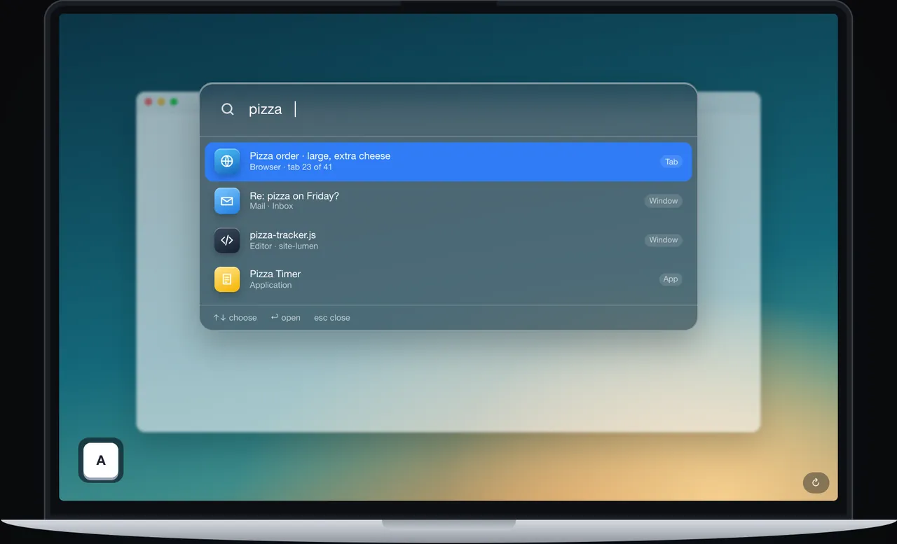 Double ⌥: search windows and browser tabs.