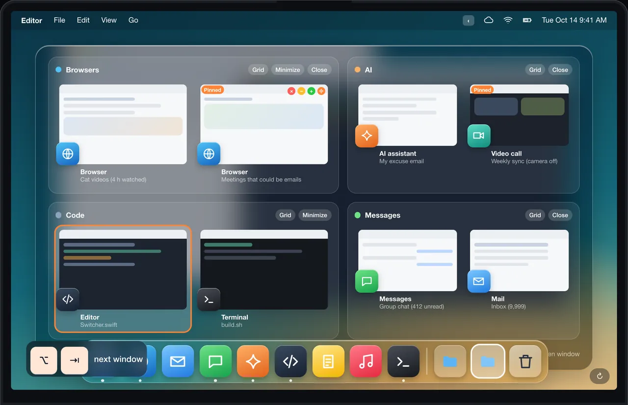 DockThumb’s ⌥⇥ window control center.